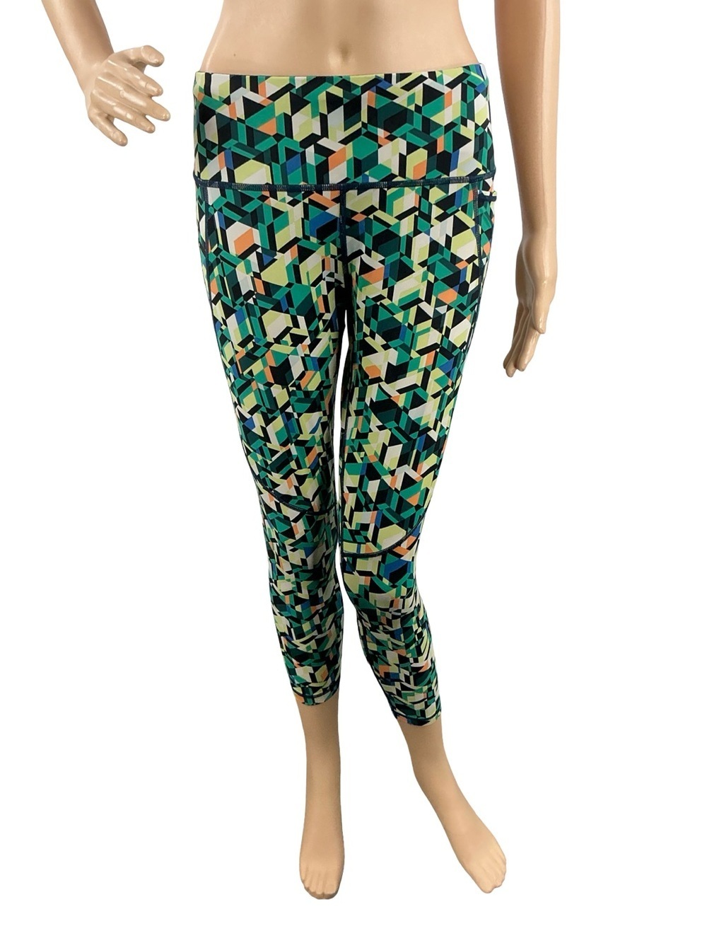Sweaty Betty Power 7/8 Leggings Green Geo Maze Workout Size M